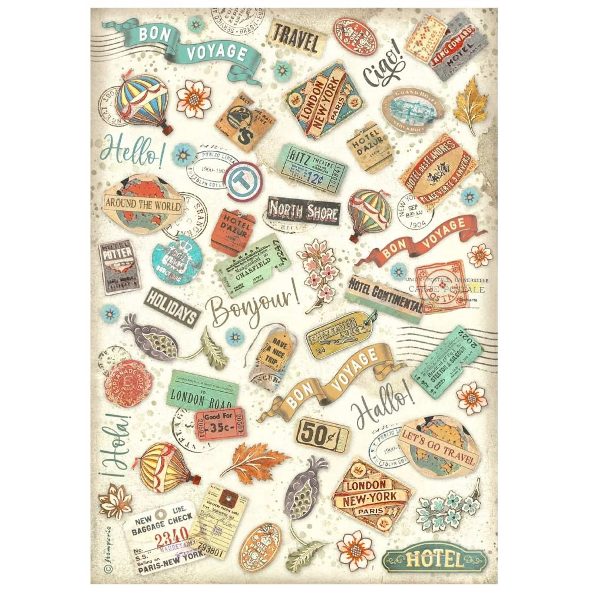 Stamperia Art of Travelling A4 Rice Paper Labels (1pc)