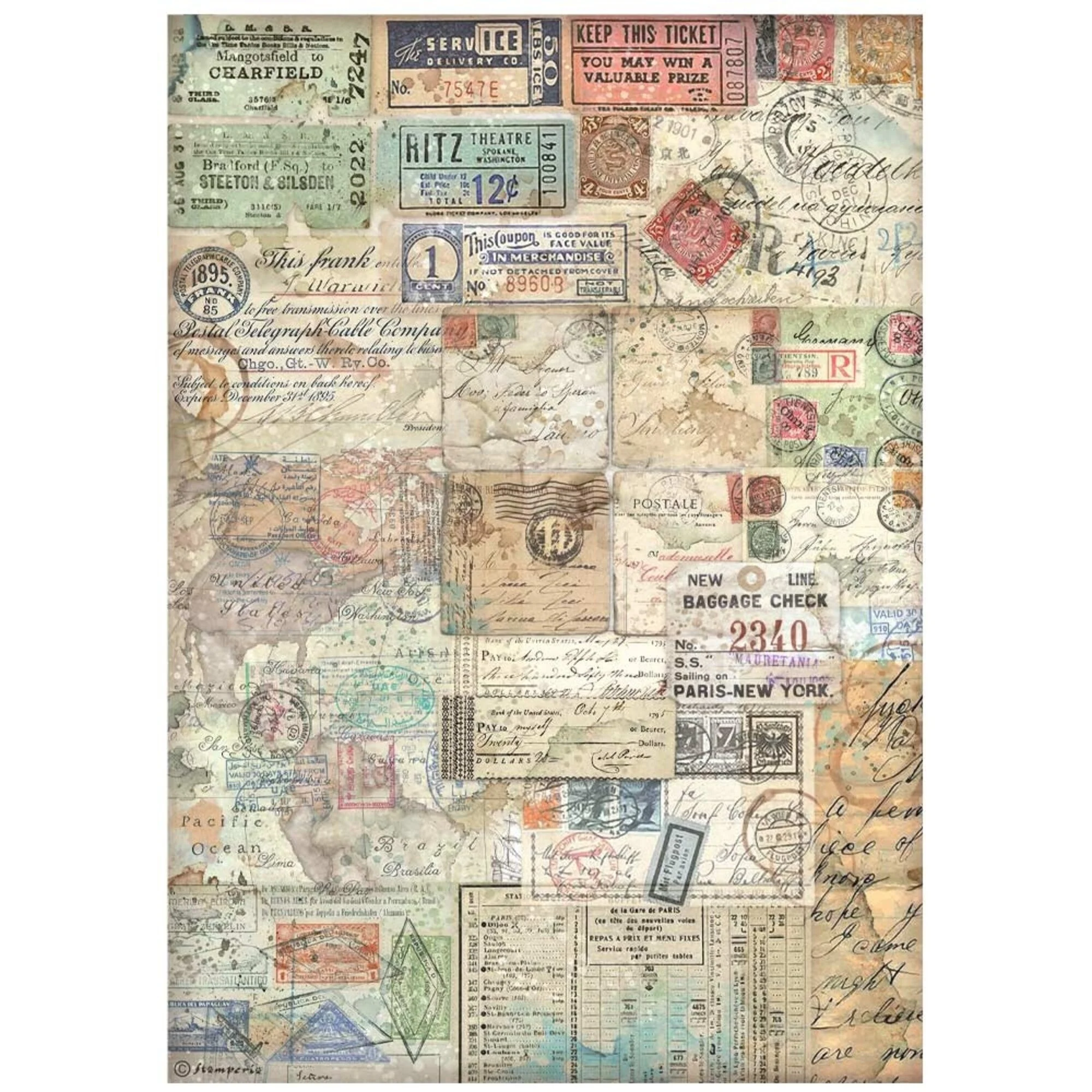 Stamperia Art of Travelling A4 Rice Paper Tickets (1pcs)