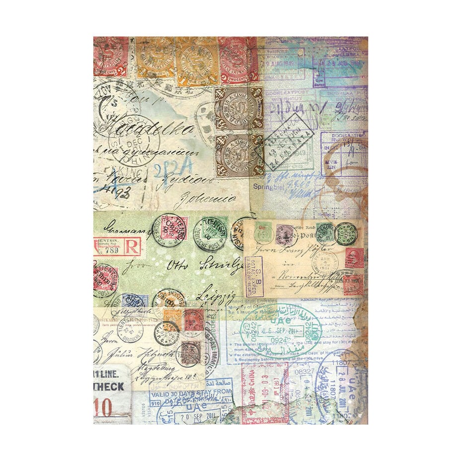 Stamperia Art of Travelling A6 Rice Paper Backgrounds (8pcs) - Image 10