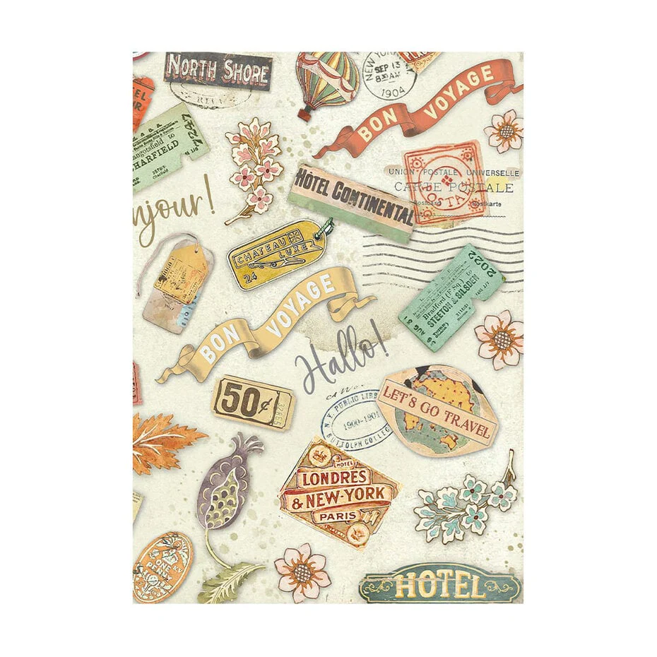 Stamperia Art of Travelling A6 Rice Paper Backgrounds (8pcs) - Image 5
