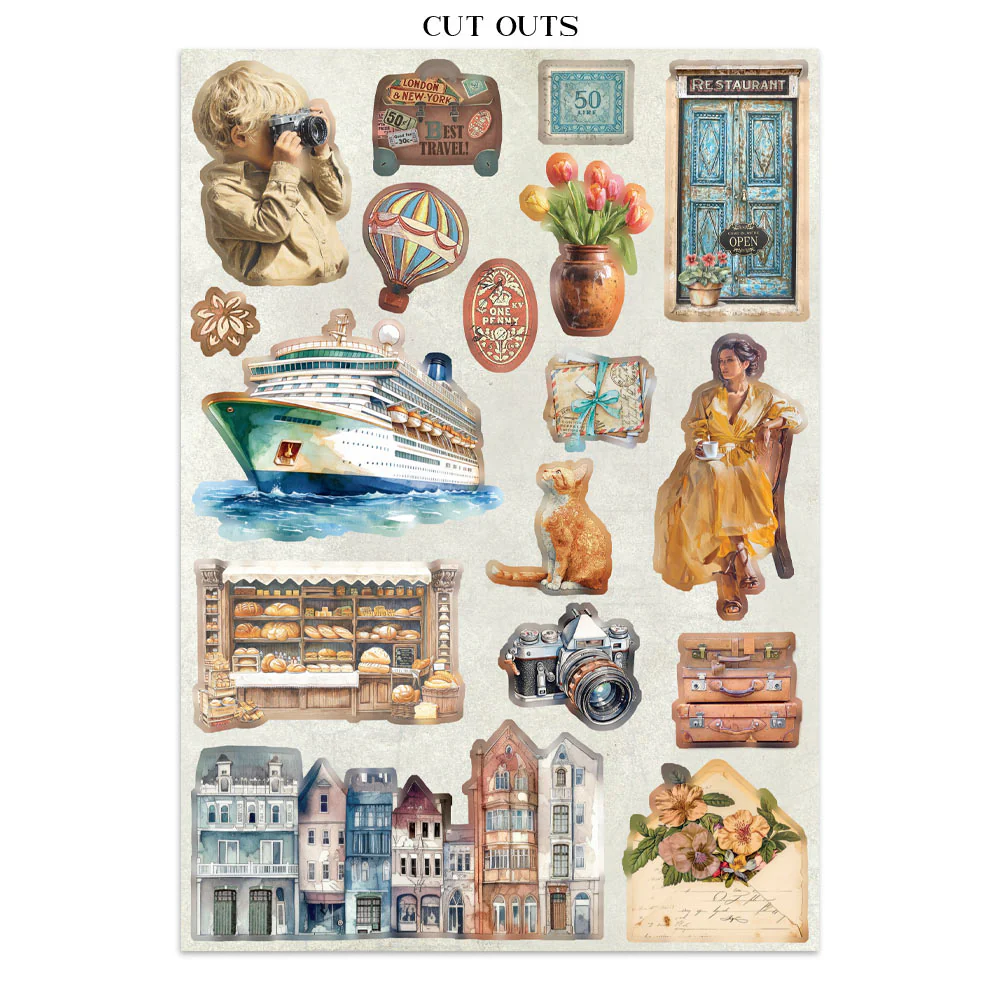 Stamperia Art of Travelling Junk Journal Stickers, Backgrounds, Cut-Outs - Image 15