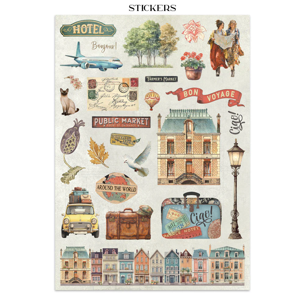 Stamperia Art of Travelling Junk Journal Stickers, Backgrounds, Cut-Outs - Image 4