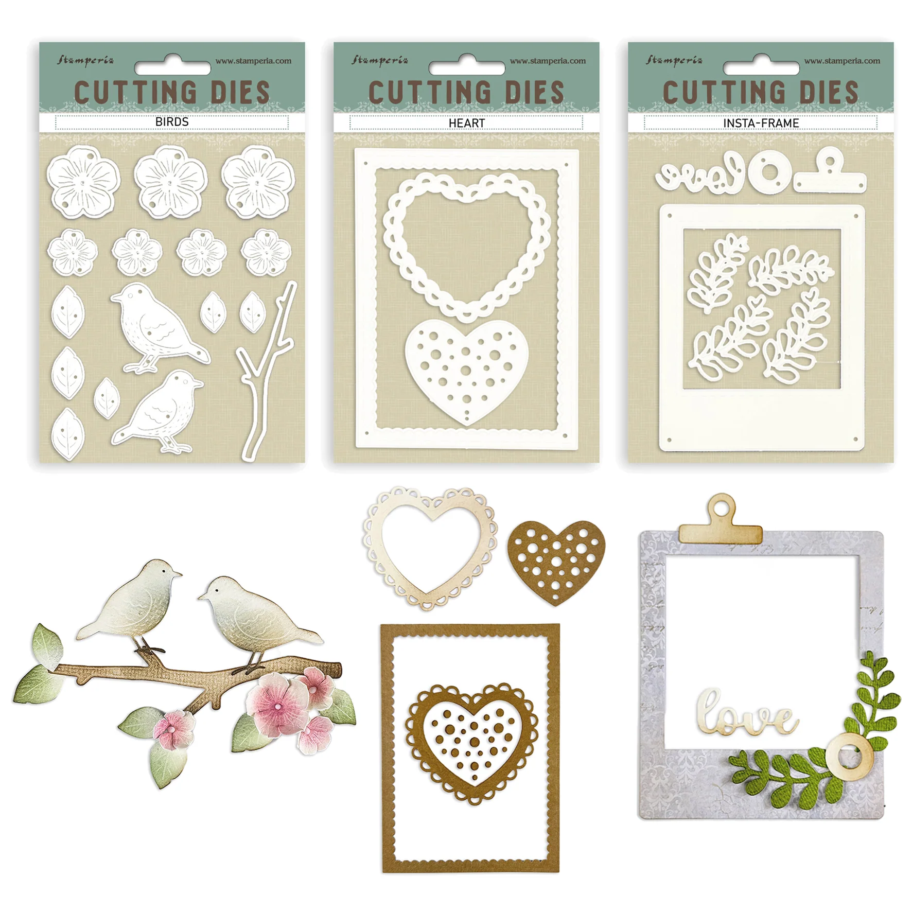 Stamperia Cutting Dies Trio - Birds, Heart & Insta-frame