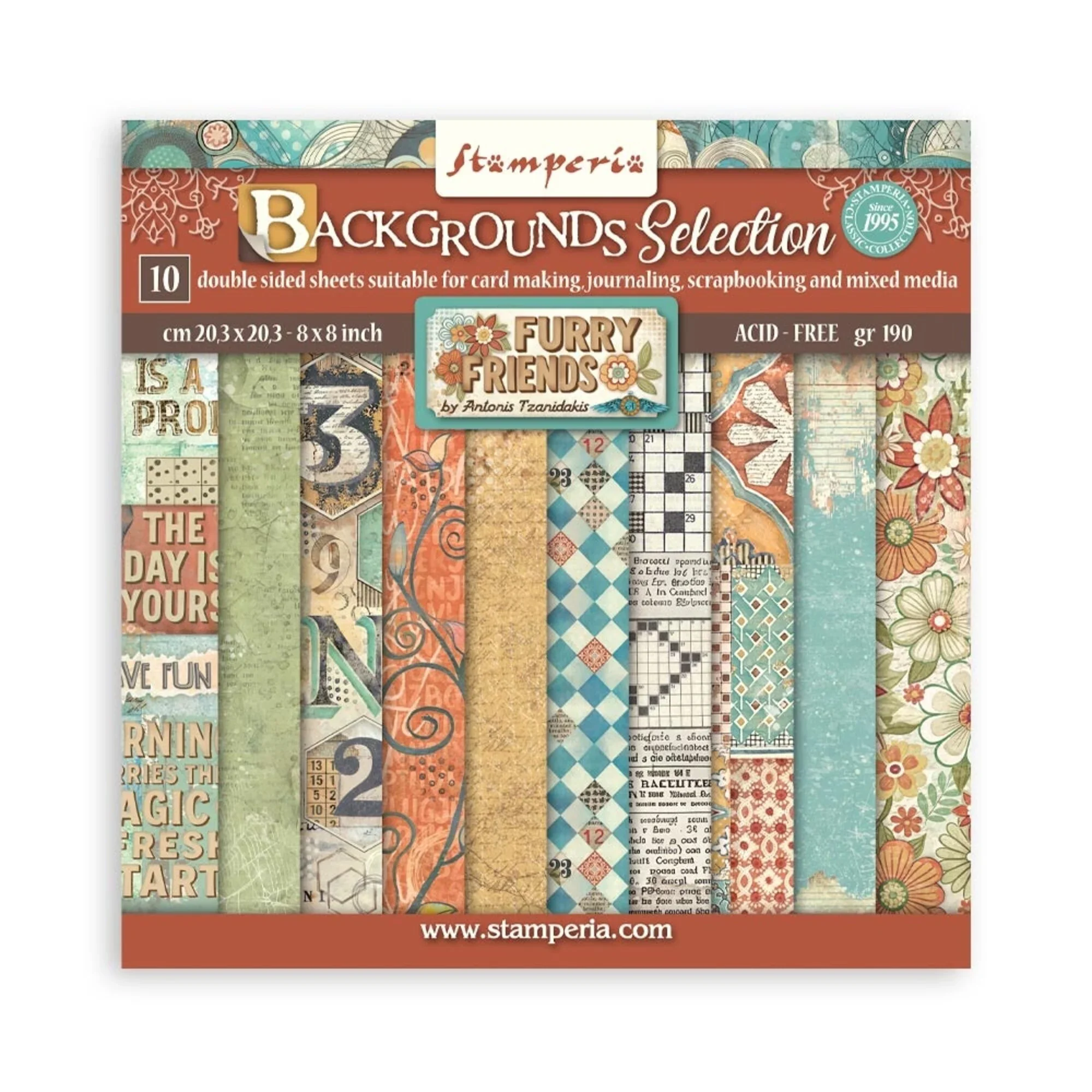 Stamperia Furry Friends 8x8 Inch Paper Pack Maxi Backgrouds Selection