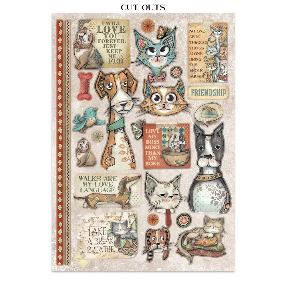 Stamperia Furry Friends Junk Journal Stickers, Backgrounds, Cut-Outs - Image 27