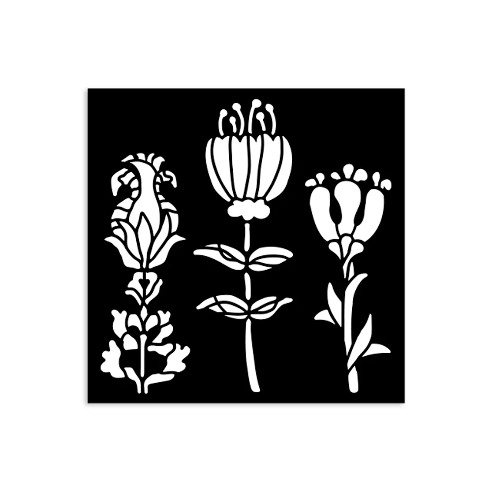Stamperia Furry Friends Thick Stencil 12x12cm Stylized Flowers - Image 2