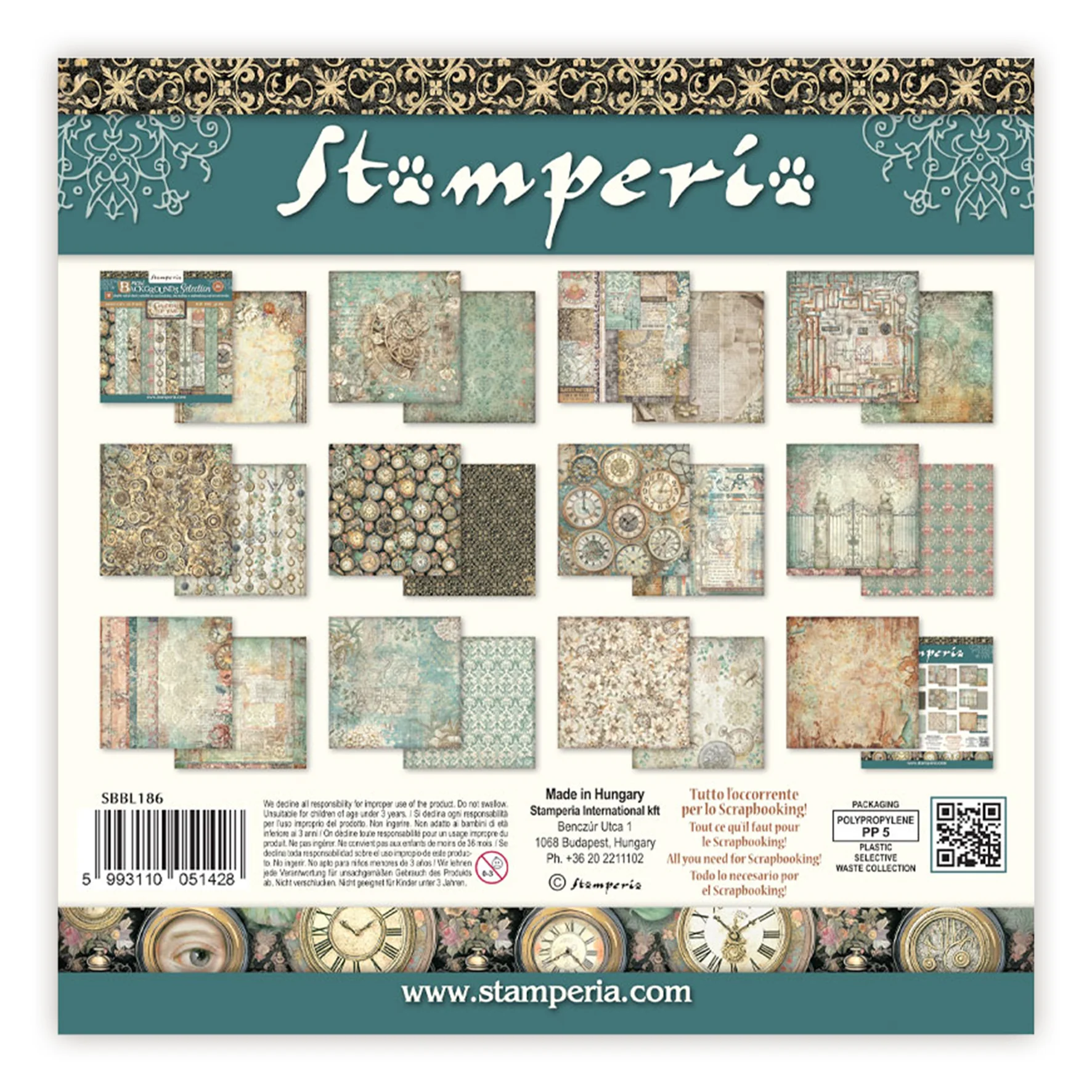 Stamperia Gardens of Time 12x12 Inch Paper Pack Maxi Background Selection (SBBL186) - Image 2