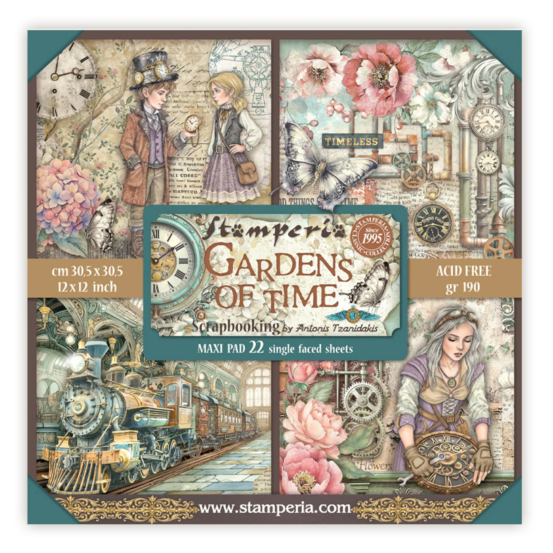 Stamperia Gardens of Time 12x12 Inch Paper Pack Maxi (Single Face) (SBBXLB36)