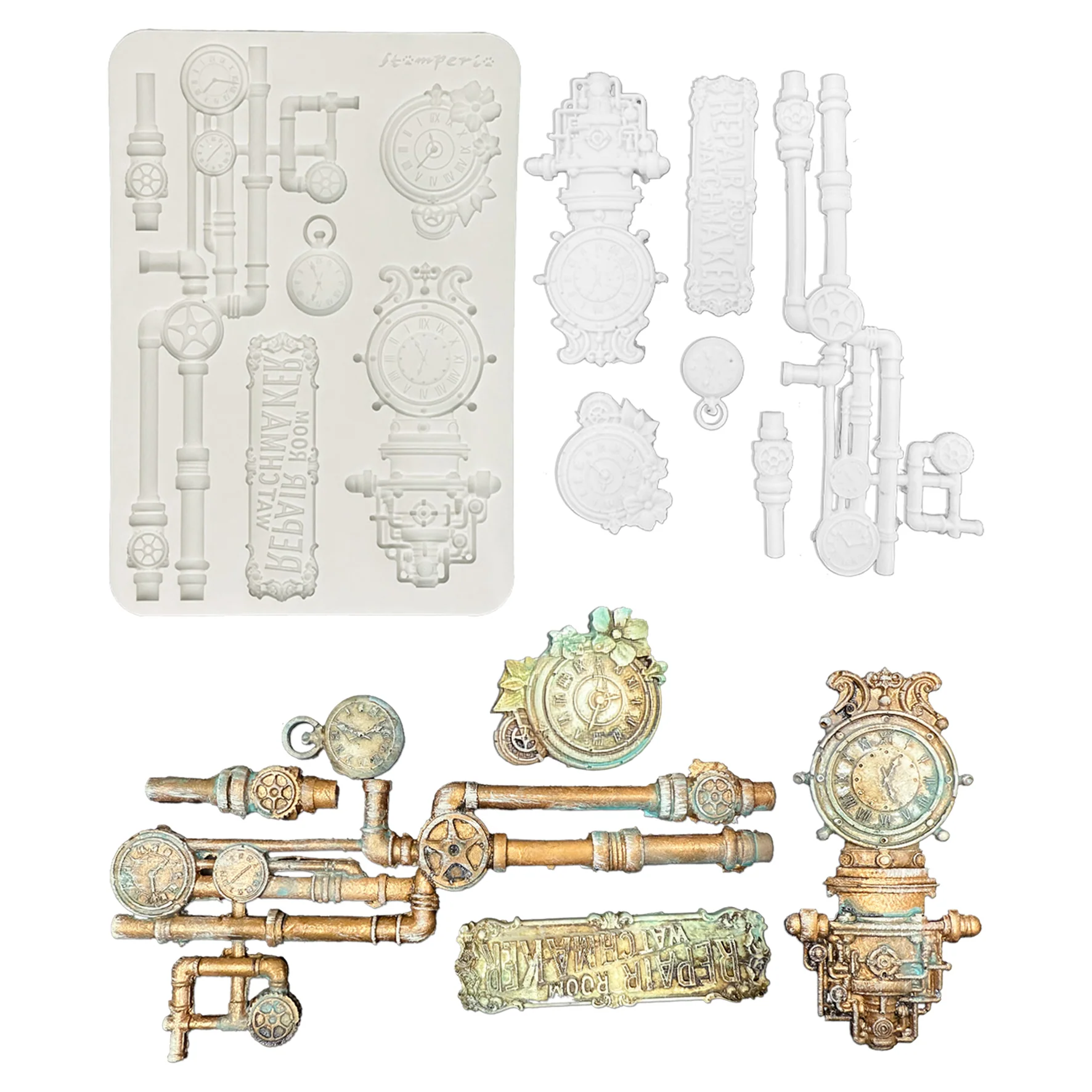 Stamperia Gardens of Time A5 Silicon Mould Clocks and Tubes (KACMA608)