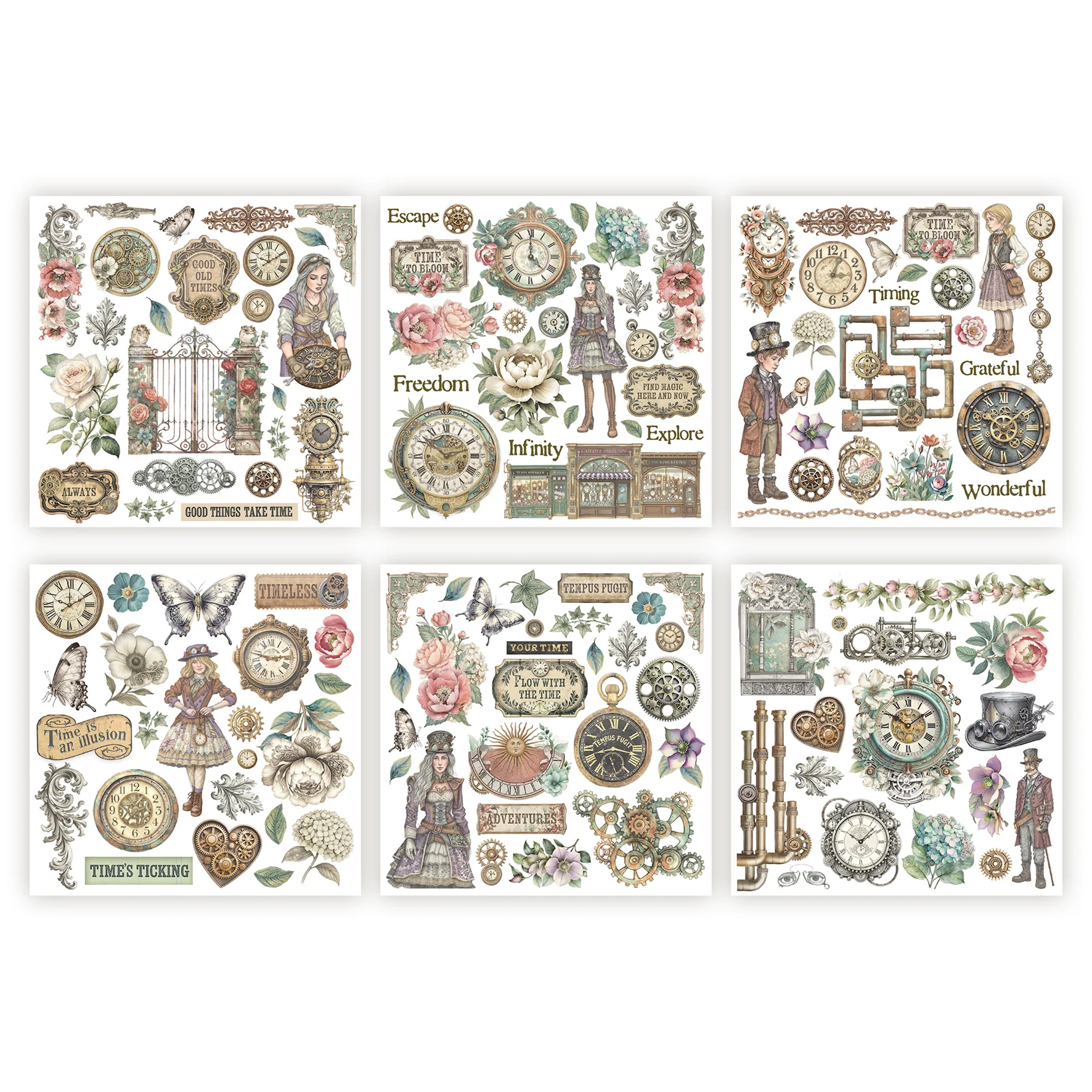 Stamperia Gardens of Time Rub-On 15,5x15,5cm Assortment (6pcs) (DFLRBX11) - Image 2