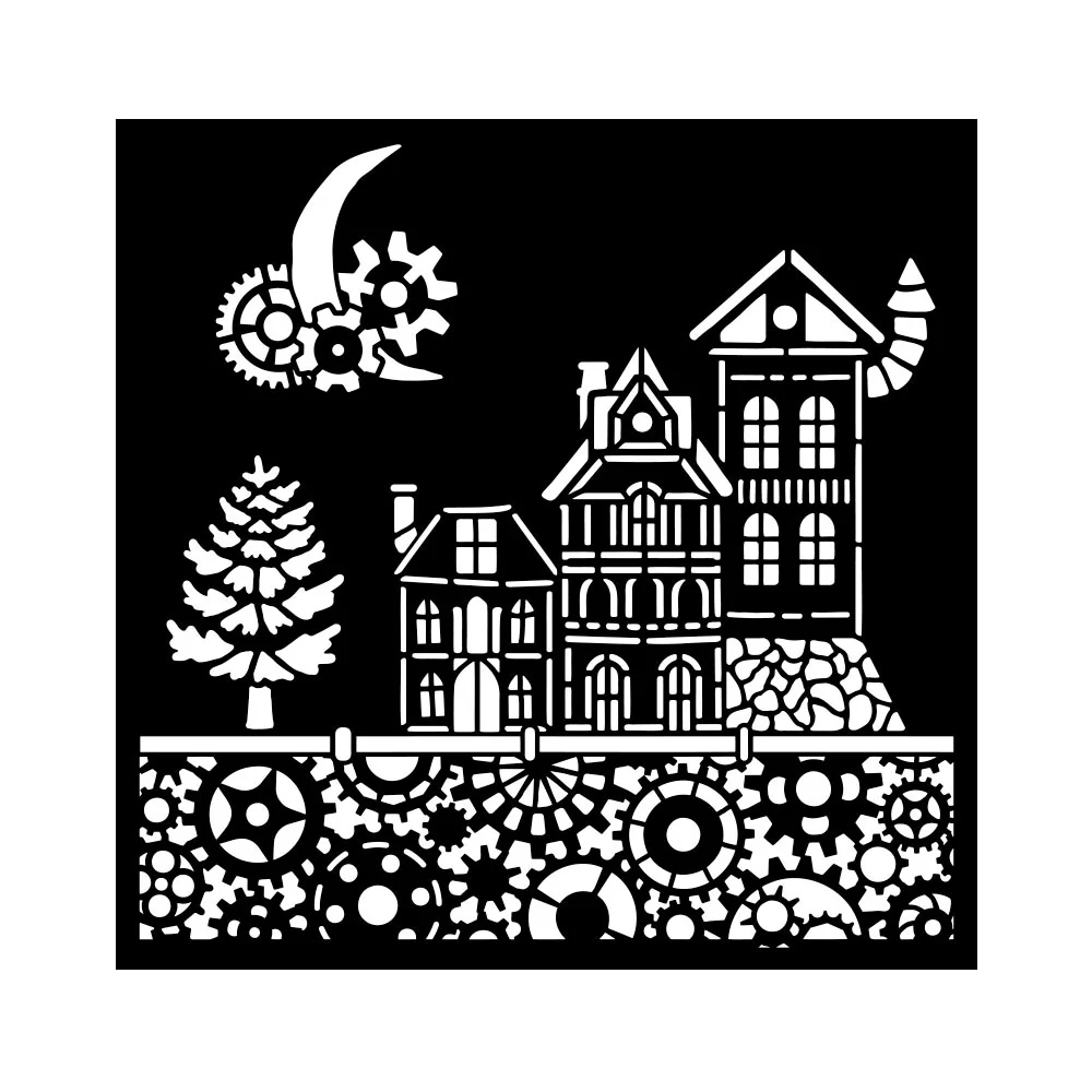 Stamperia Gear up for Christmas Thick Stencil 18x18cm Houses - Image 2