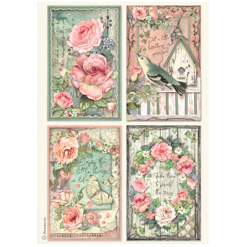 Stamperia House of Roses A4 Rice Paper 4 Cards (1pc)