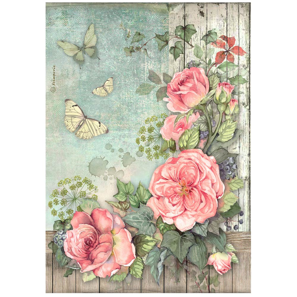 Stamperia House of Roses A4 Rice Paper Flowers Corner (1pc)