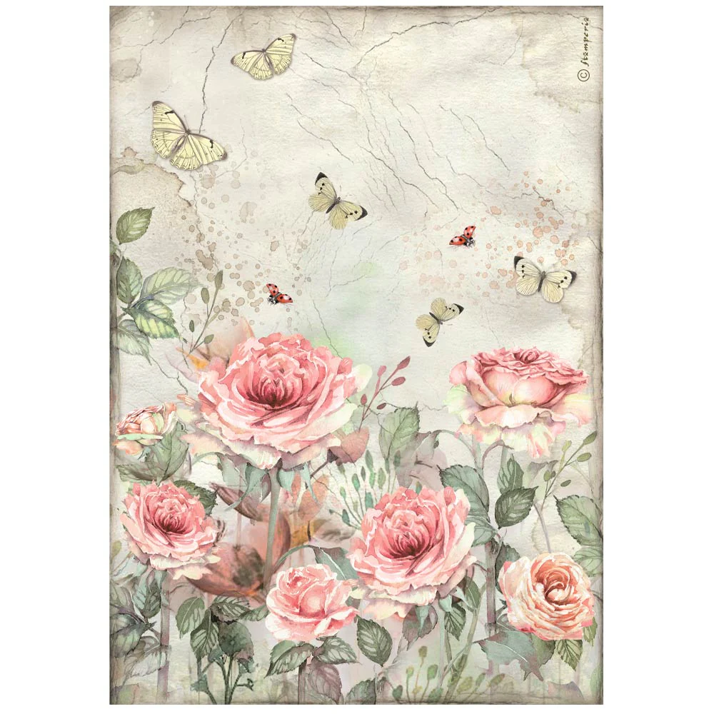 Stamperia House of Roses A4 Rice Paper Roses and Butterfly (1pc)