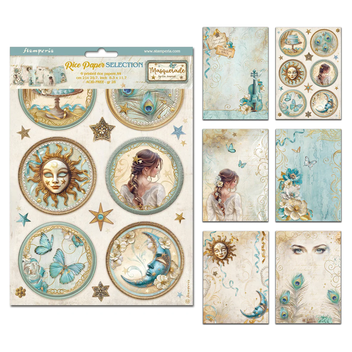 Stamperia Masquerade A4 Rice Paper Bundle (6pcs)
