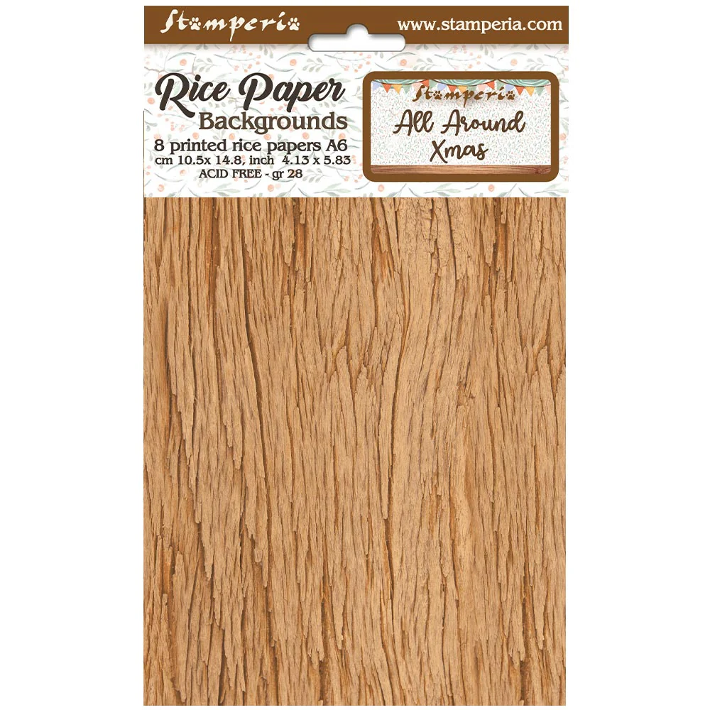 Stamperia Selection of 8 A6 Rice Paper Backgrounds Christmas Greetings