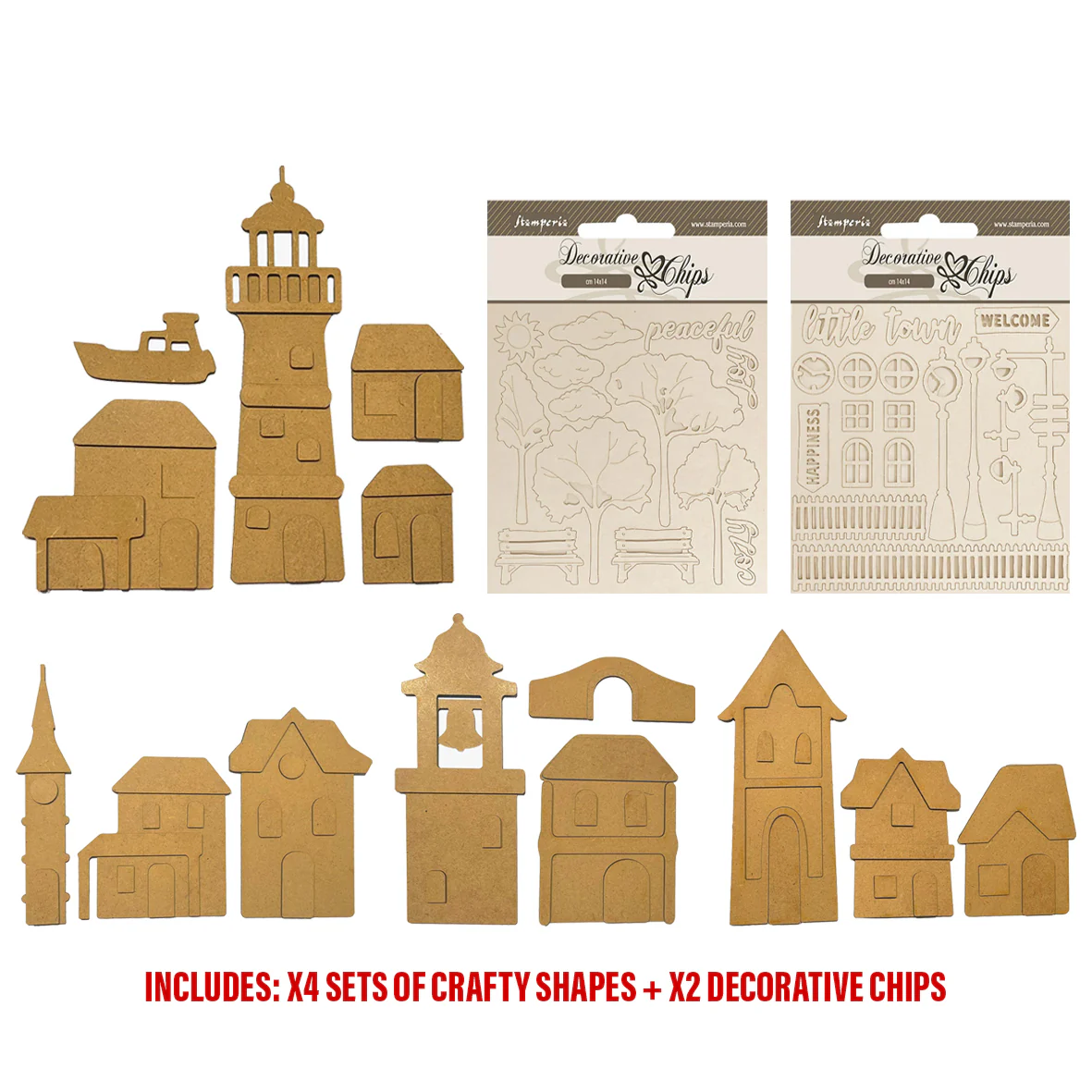 Stamperia Silent Sea Assortment Village MDF Crafty Shapes Blanks and Decorative Chips (6pcs) - Image 2