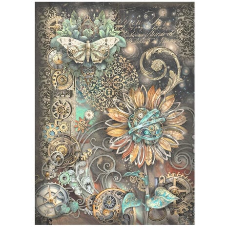 Stamperia Sir Vagabond in Fantasy World A4 Rice Paper Mechanical Sunflower (1pc)
