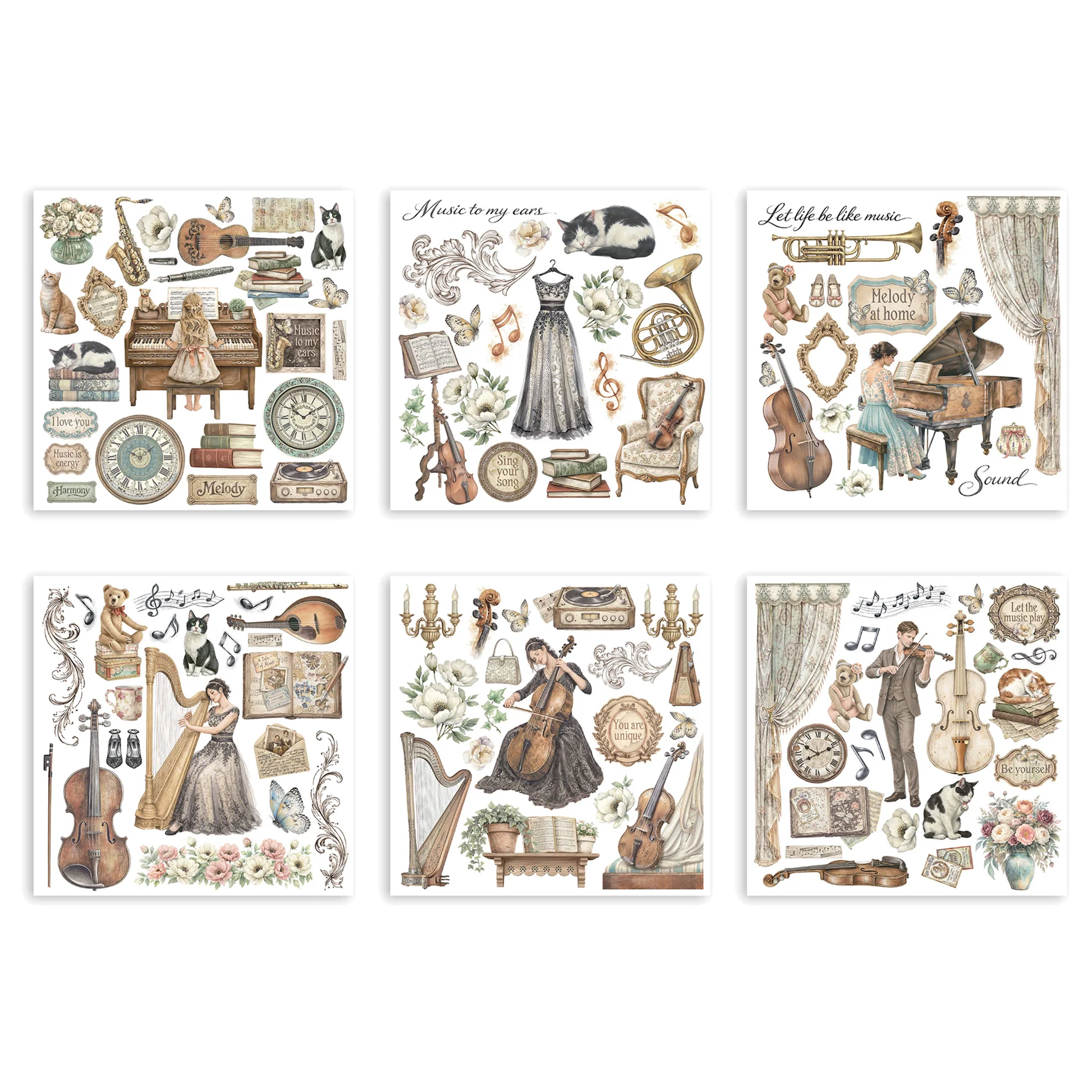 Stamperia Symphony Rub-On 15,5x15,5cm Assortment (6pcs) by Sara Alcobendas - Image 2