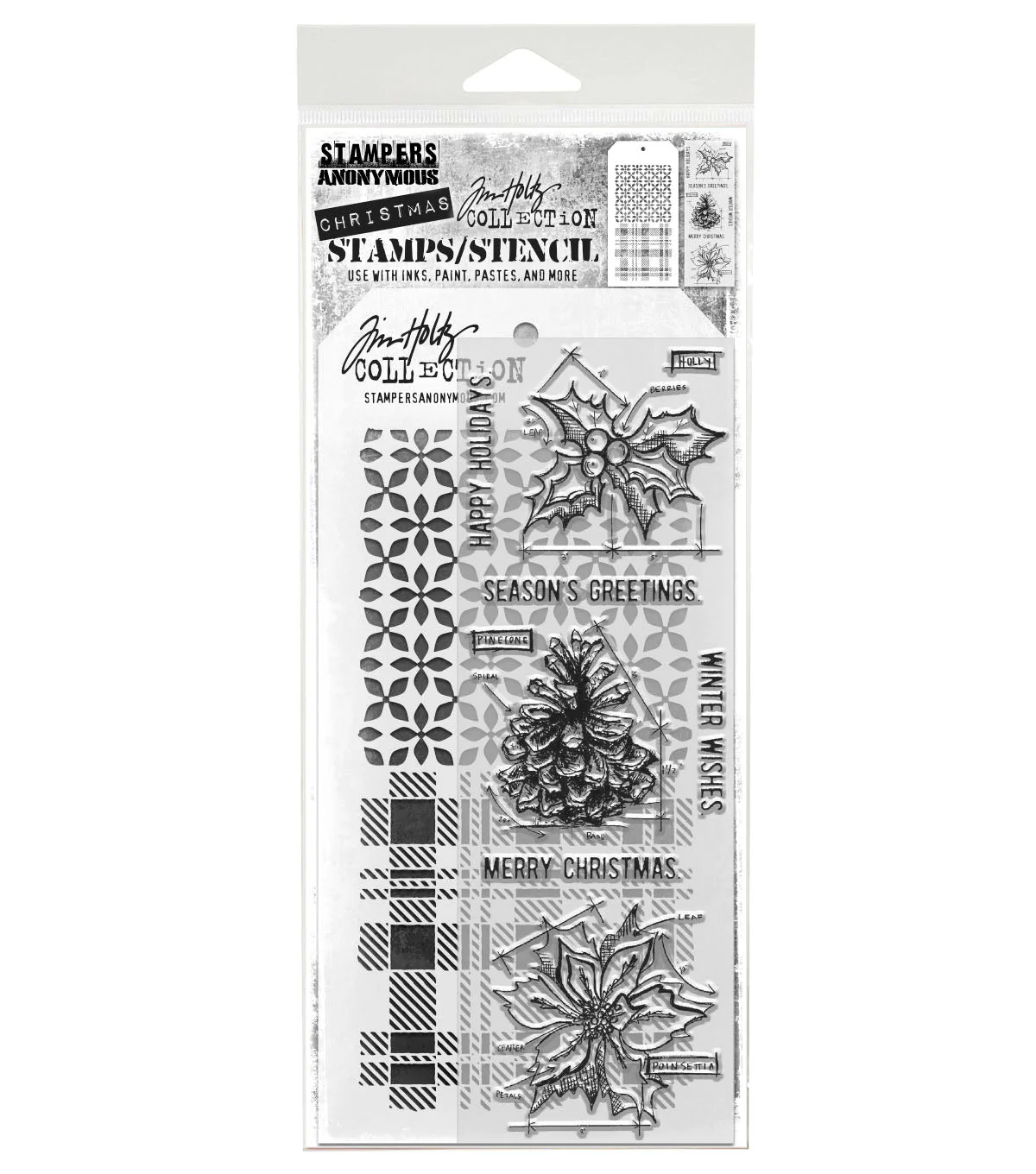Stampers Anonymous Blueprint Christmas #2 Tim Holtz Clear Stamp and Stencil