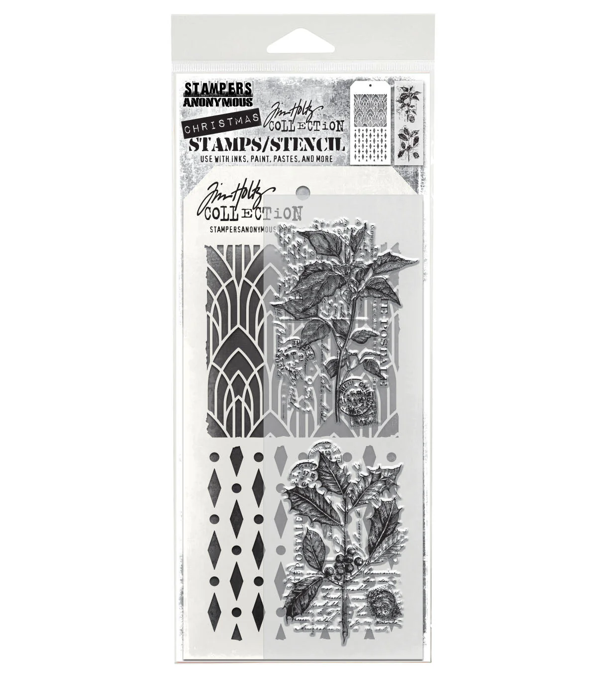 Stampers Anonymous Festive Collage Tim Holtz Clear Stamp and Stencil