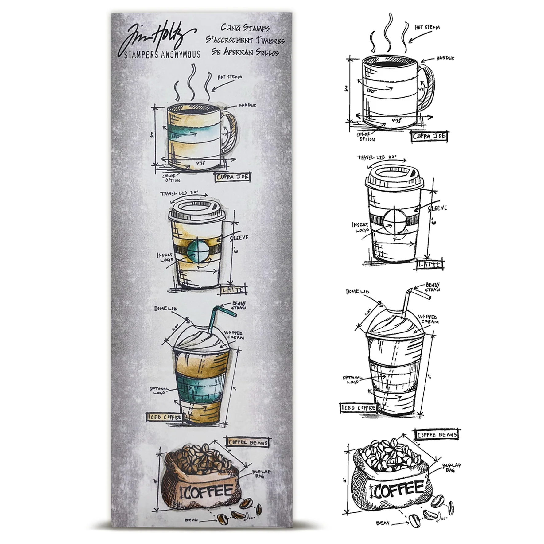 Stampers Anonymous Tim Holtz Mini Blueprints Strip Cling Stamps 3"X10" - Fresh Brewed
