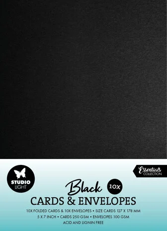 Studio Light Cards & Envelopes 5x7 Inch Black (10/10pcs)