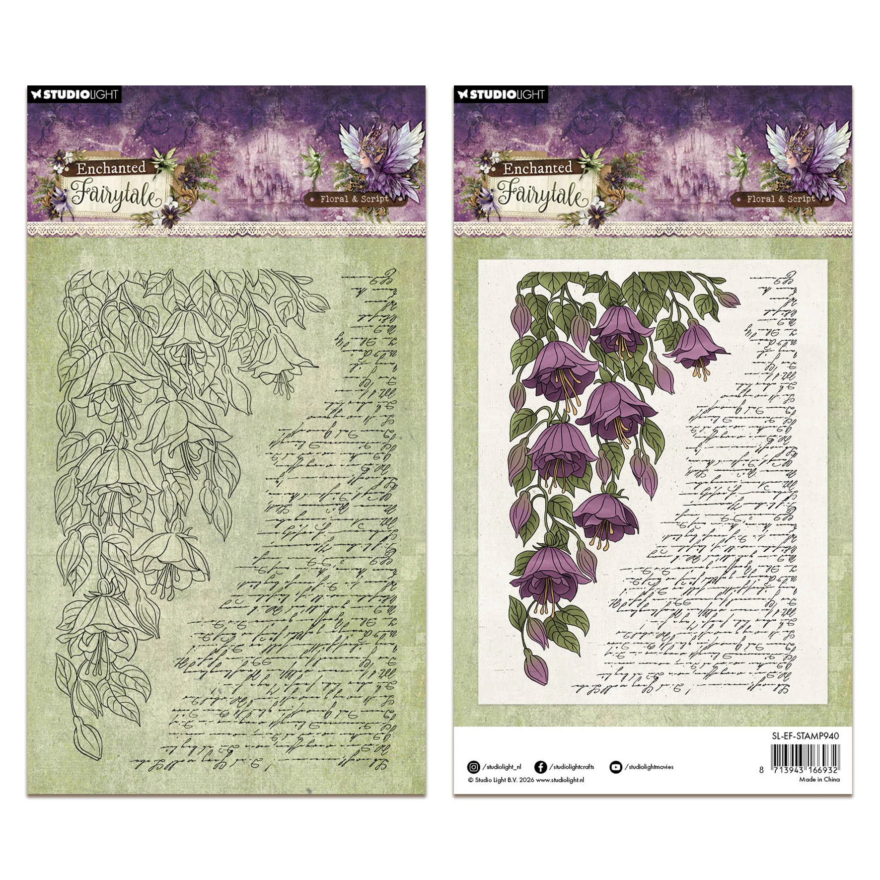 Studio Light Clear Stamps Floral & Script Enchanted Fairytale 102x149x3mm 2 Pieces