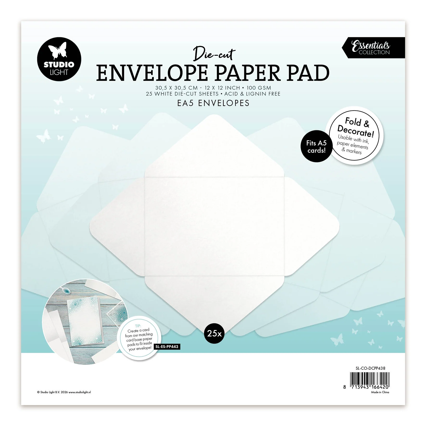 Studio Light Die-cut Paper Pad EA5 envelopes for A5 cards Essentials 305x305x7mm 25 Sheets - Image 2