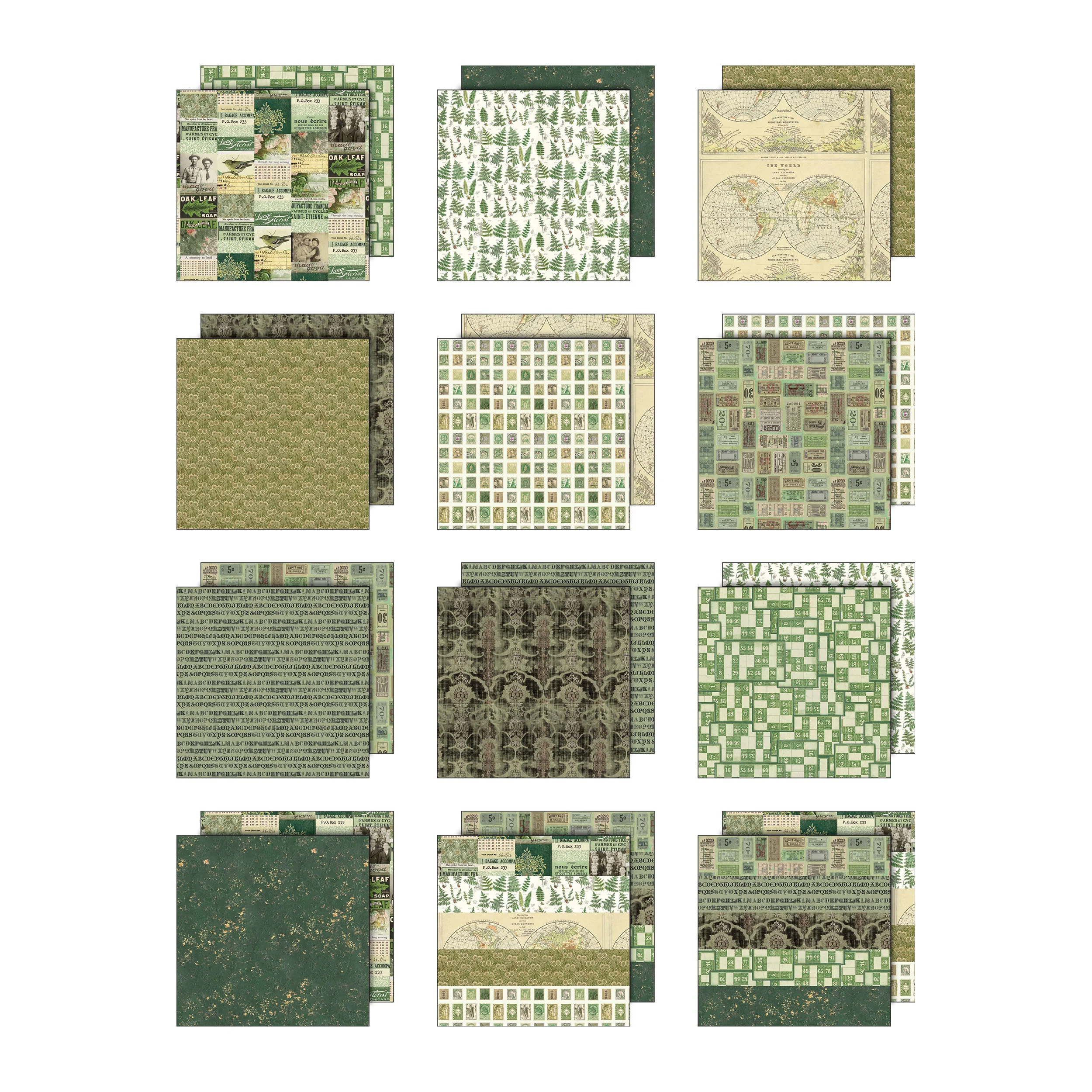 Tim Holtz idea-ology 12x12 Palette Paper Collection: Green - Image 2